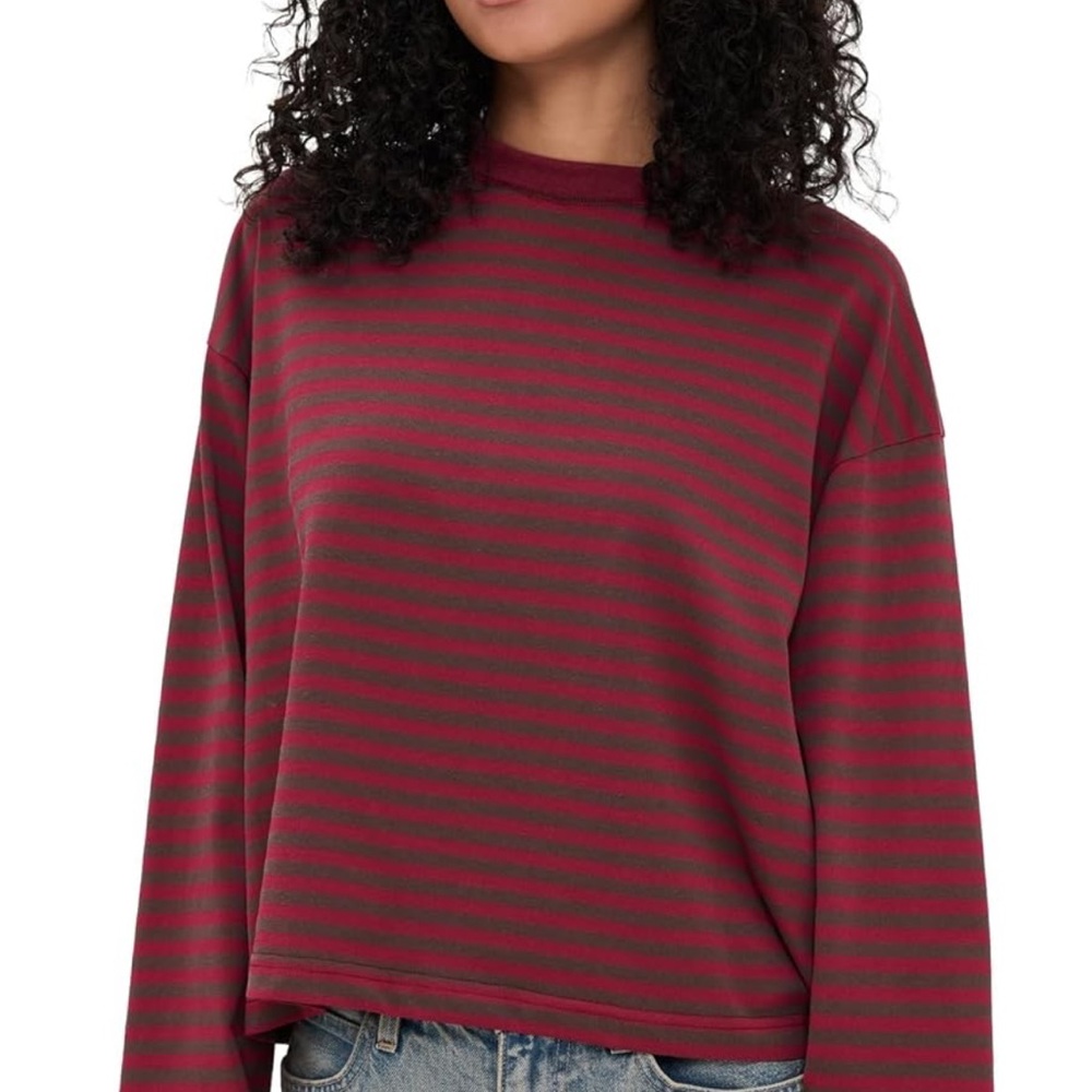 Lioness Maroon and Gray Striped Long Sleeve Top